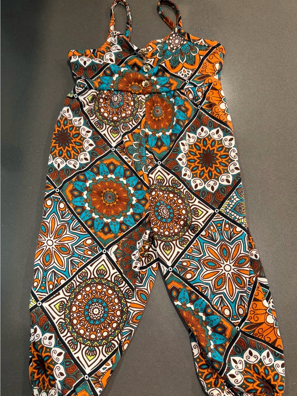 SHEIN Orange & Teal Geometric Print Jumpsuit